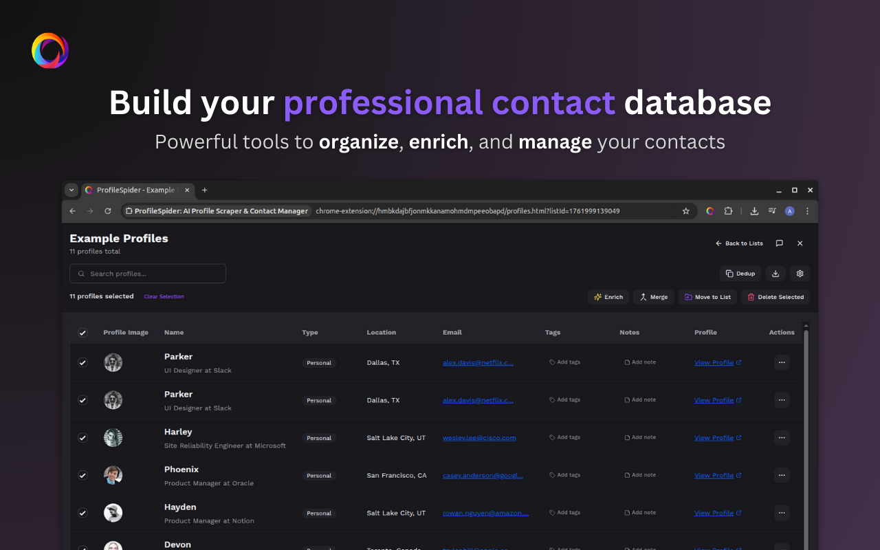 Build your professional contact database