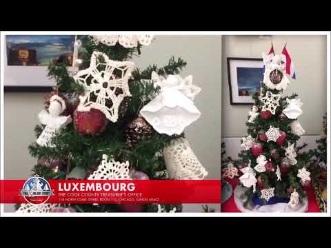 Christmas trees from around the world are displayed at the office of Cook County Treasurer Maria Pappas in Chicago.